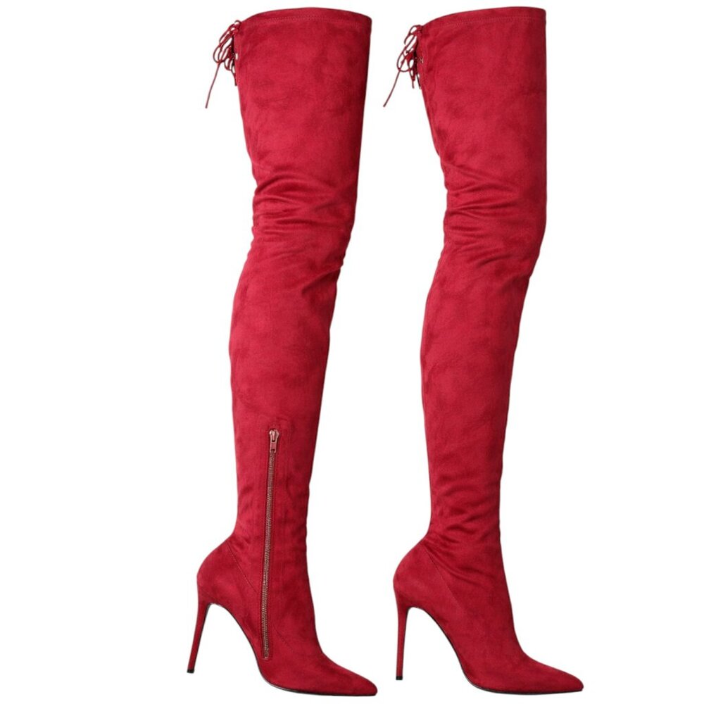 Women’s Thigh High Stiletto Boots – Wine Red Suede | 3-Pair Wholesale Bundle